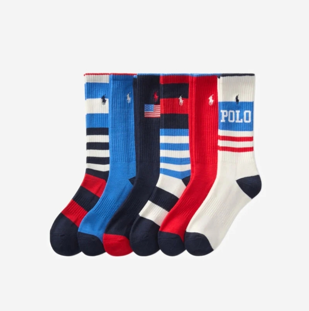 Polo by Ralph Lauren USA Crew Socks 6 Pack L